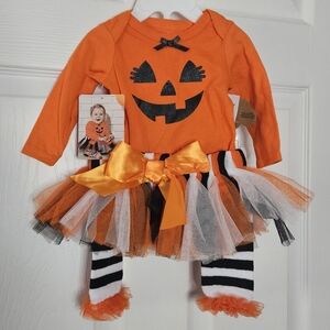 Baby‎ essentials girls orange pumpkin outfit with matching bow size 3mo